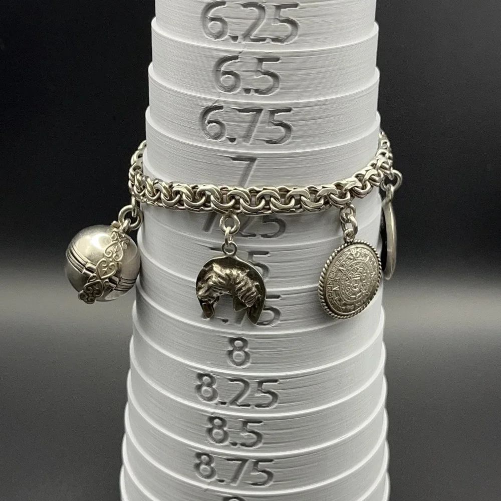 Vintage Sterling Silver Charm Bracelet with Sphere Fold-Out Photo Locket Mexican